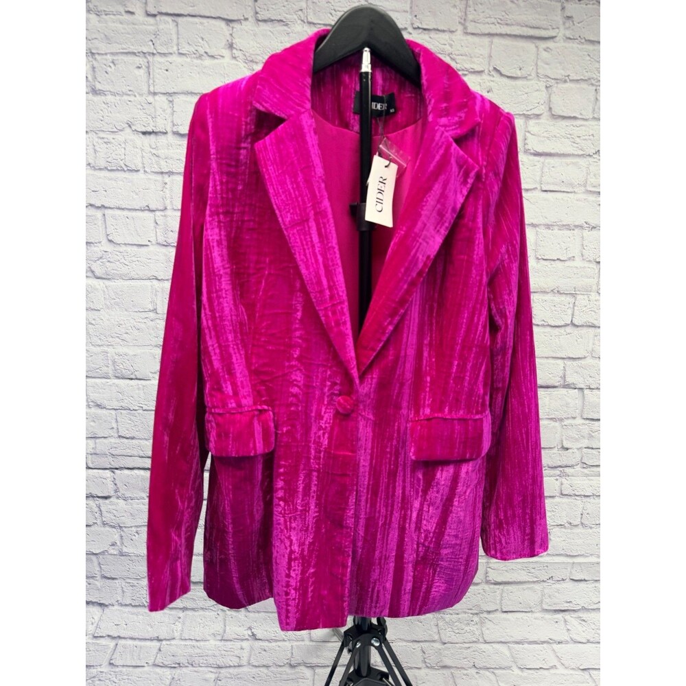 Cider Women's XS Fuchsia Pink Crushed Velvet One Button Blazer NWT